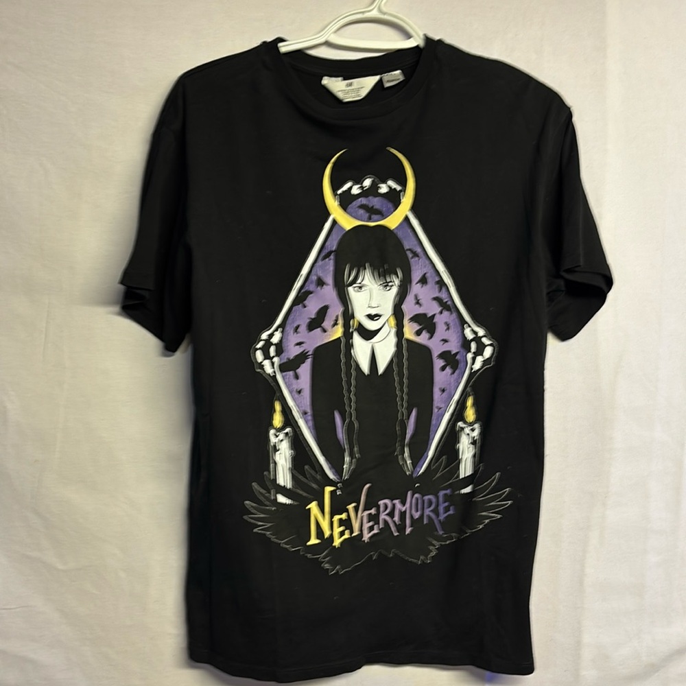H&M Girls Wednesday Addams Nevermore  Graphic Tee Shirt Top Size US 12-14